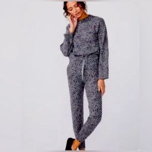 Full set Monrow grey mini leopard cashmere blend sweater and jogger size L NWT